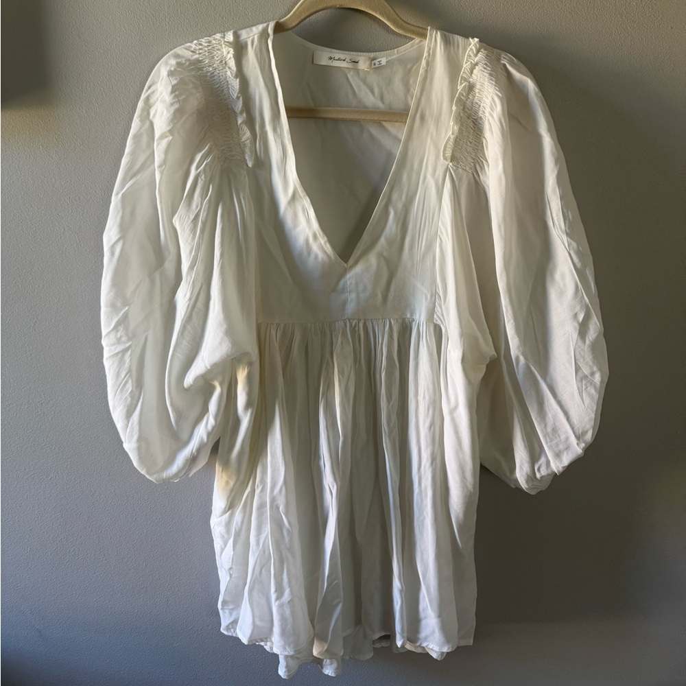 Mustard Seed White Blouse with Puff Sleeves